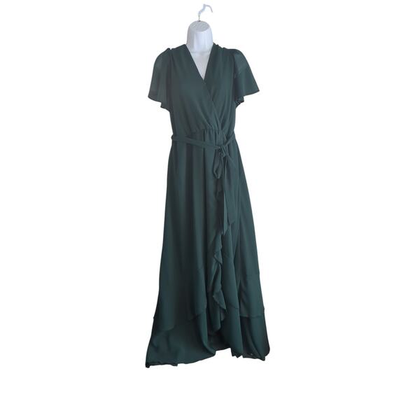 SIMPLEE Green Faux Wrap Full Length Dress Sz Lg - Picture 2 of 9